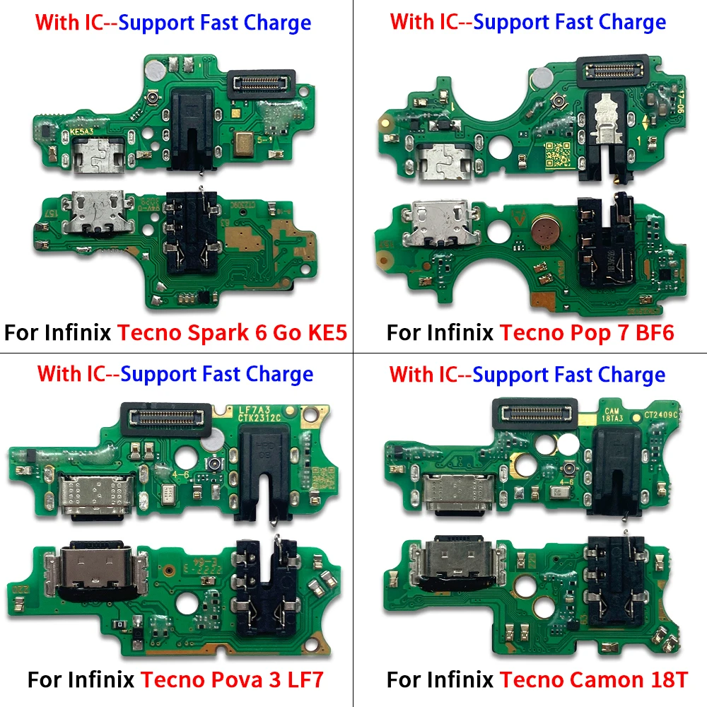 50Pcs，USB Charger Port Microp Dock Connector Board Flex For Infinix Camon 18T 20 Pro Ck6n Ck7N Tecno Pop 7 BF6 Pova 3 5G Neo 2