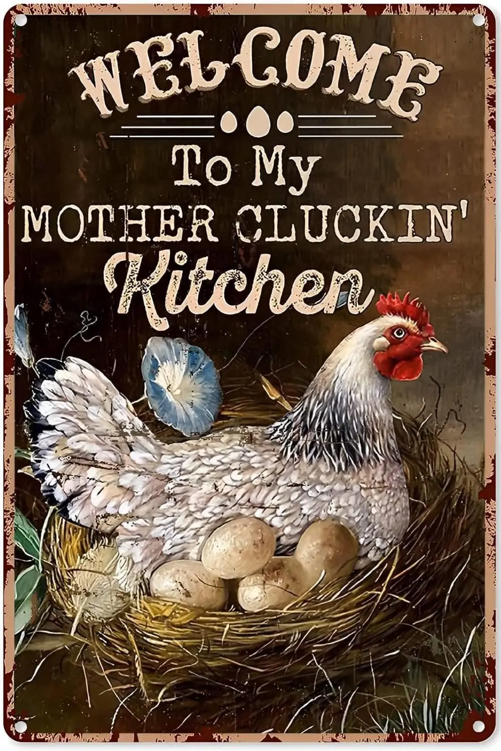 Chicken Decorations for Birthday Welcome to My Mothers Cluckin Kitchen Rooster Art Prints Vintage Metal Poster M