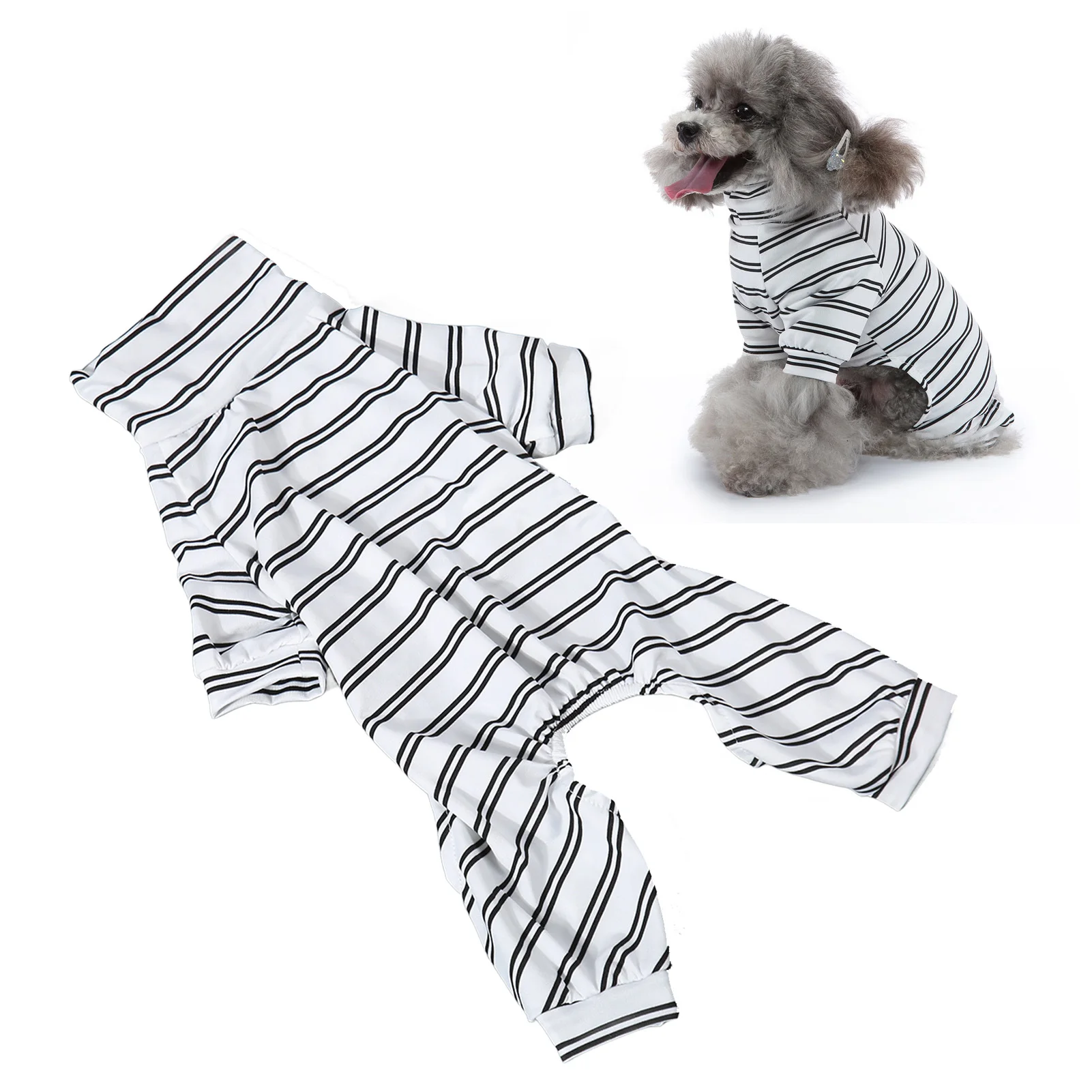 Striped Dog Pajamas Fashionable Cute Summer Thin 4 Legged High Collar Dog Jumpsuit For Indoor Outdoor