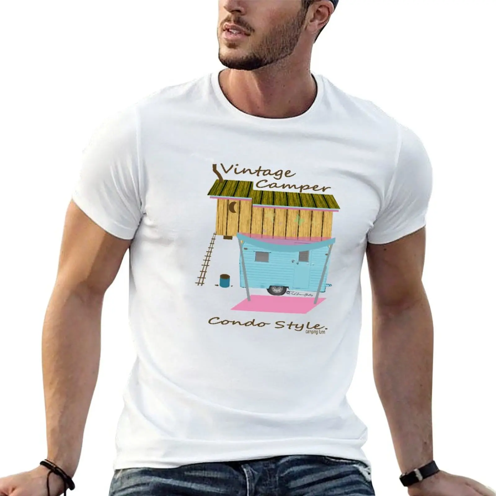 Vintage Camper Condo Style by Cecile Grace Charles T-Shirt Everyday Wear Basic Short Sleeve Top