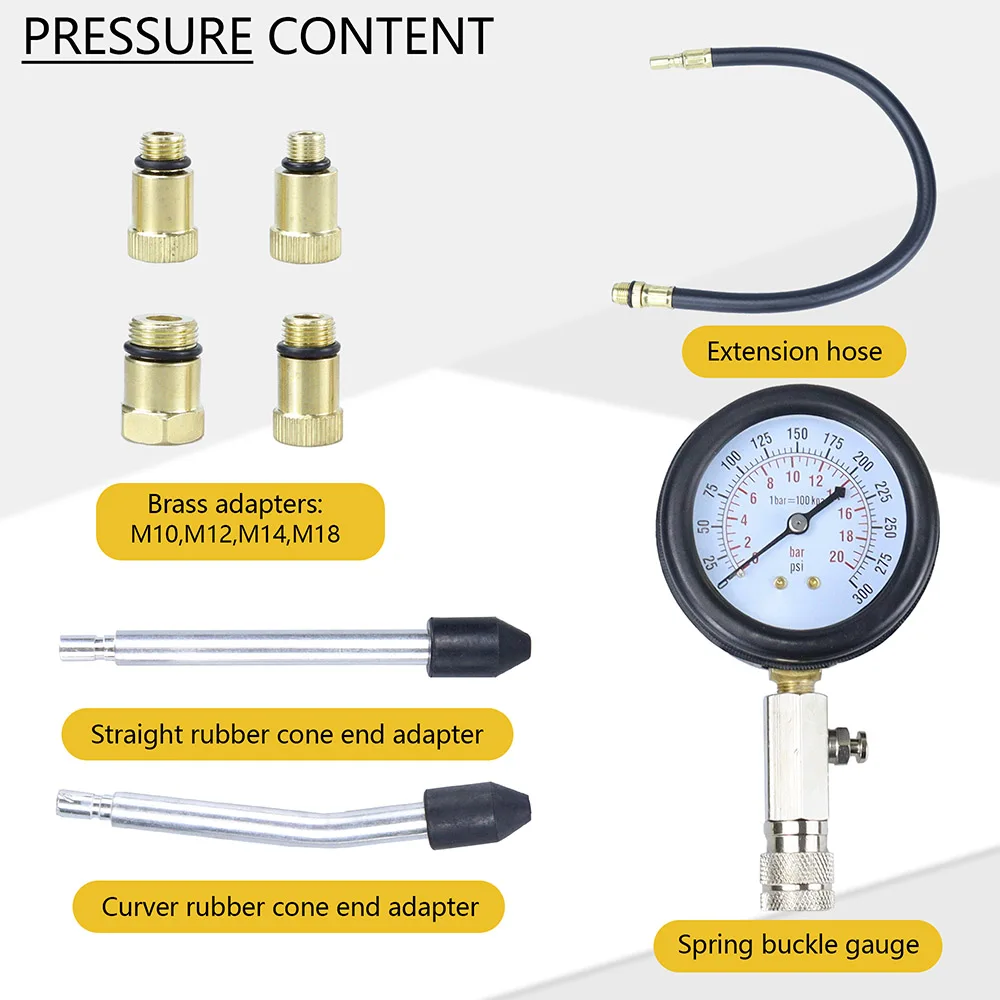 Compression Tester, 8PCS Engine Cylinder Pressure Gauge for Petrol Gas Engine, 0-300PSI Engine Compression Tester Automotive