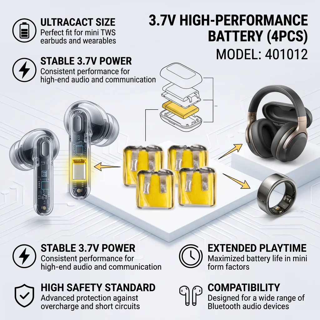 2-100 Stück 401012 Lithium-Polymer-Akku Ersatz-Li-Po-Zelle für TWS Bluetooth-Ohrhörer Mini Wireless Headset
