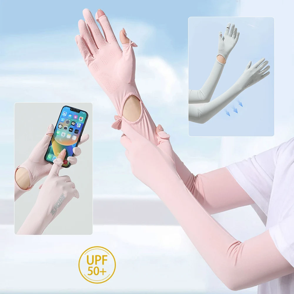 Zomer Uv Bescherming Lange Arm Mouw Met Volledige Vinger Handschoenen Voor Vrouwen Ijs Zijde Zonnebrandcrème Arm Cover Outdoor Rijden Lange Handschoenen