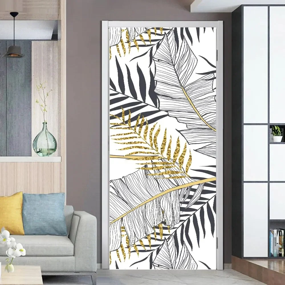 Fashion White Realistic 3D Door Stickers Self Adhesive Geometric Line Toilet Bathroom Door Wrap Mural Wallpaper Renovation Decor