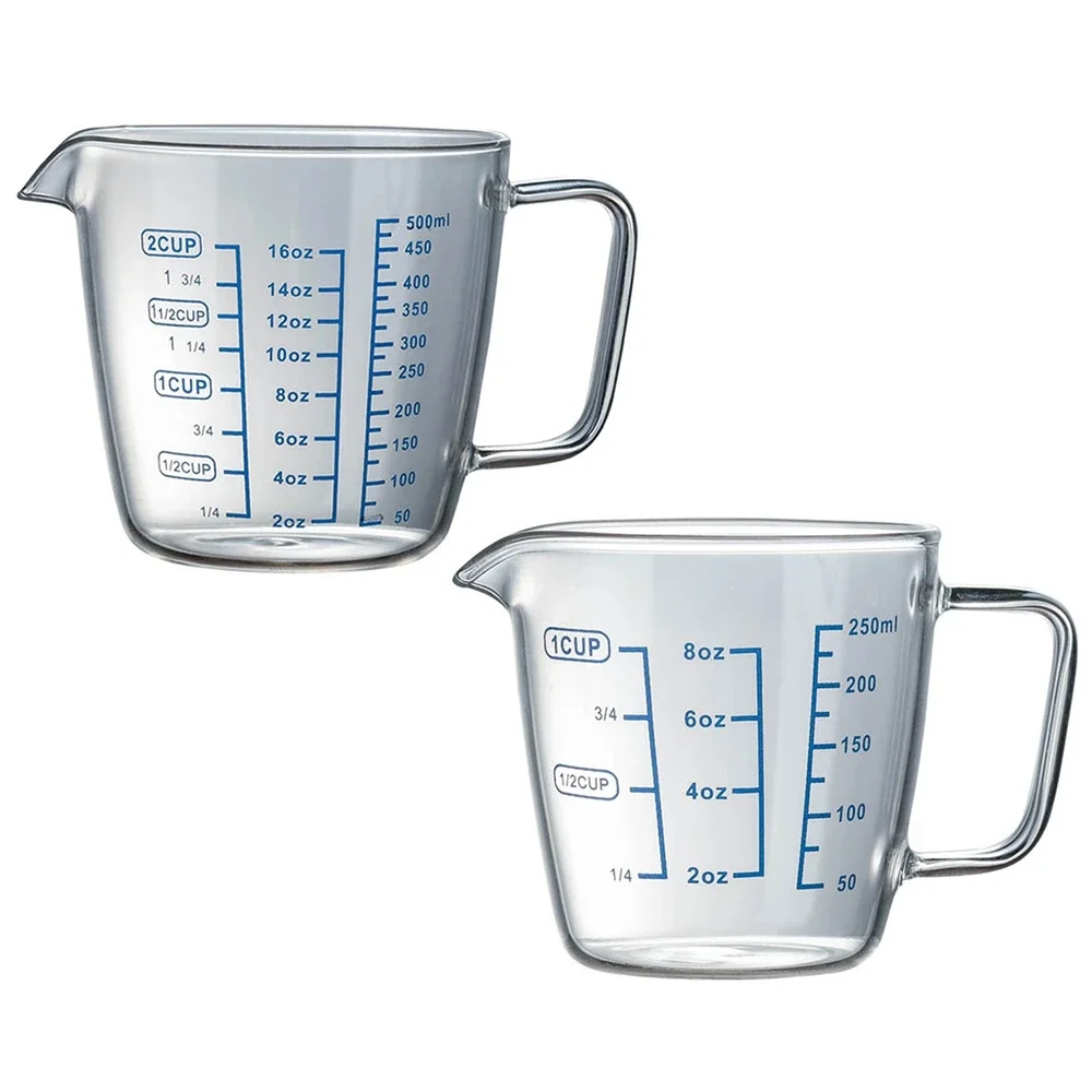 

2PCS Glass Measuring Cup with Spouts Clear Scale Milk Jug Espresso Cup Shot Glass Durable Measure Glass Mug with Handle