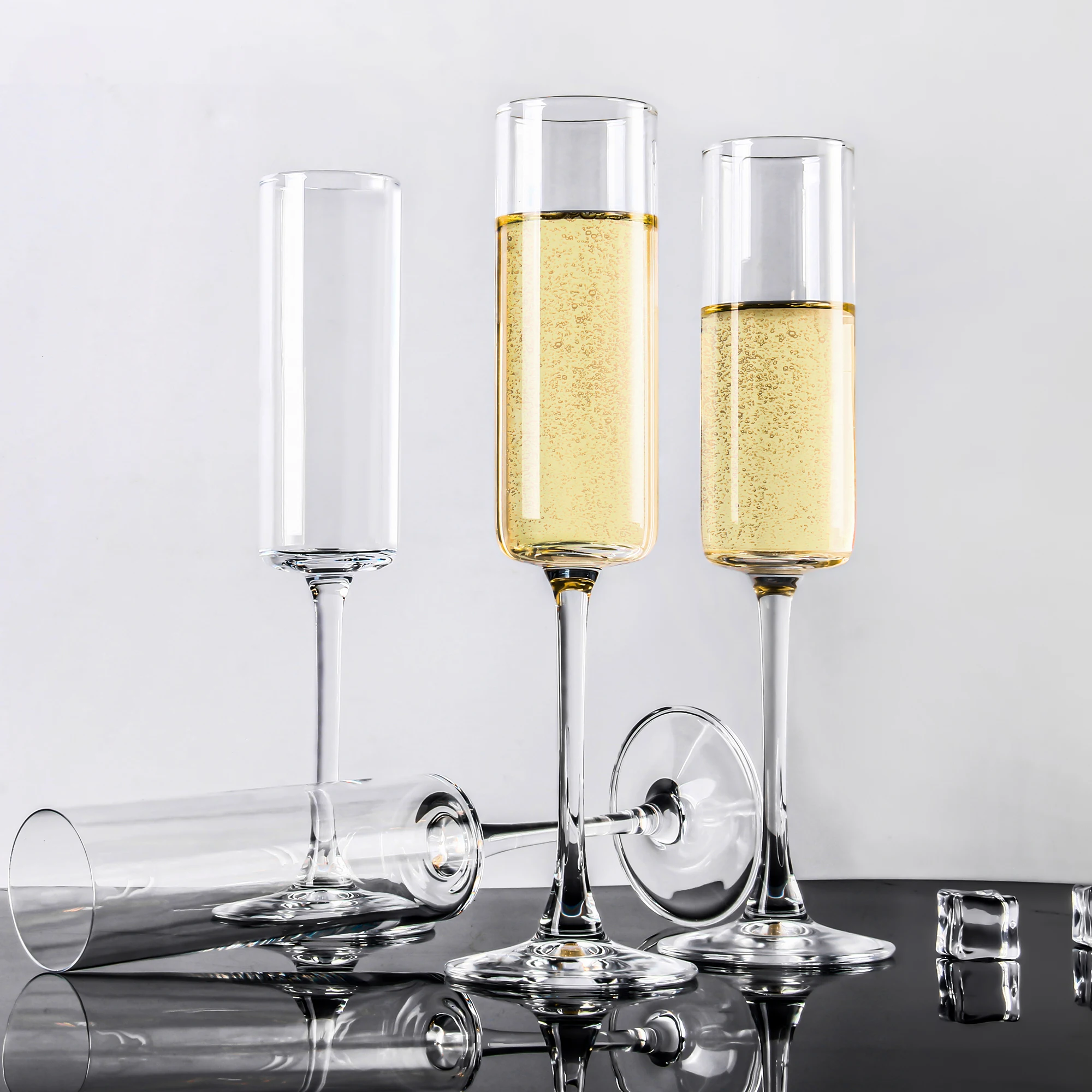 Cylinder Champagne Flutes, Champagne Flute Glass Set of 12, Champagne glasses for Party, Home, Restaurant Use, 6 oz Capacity