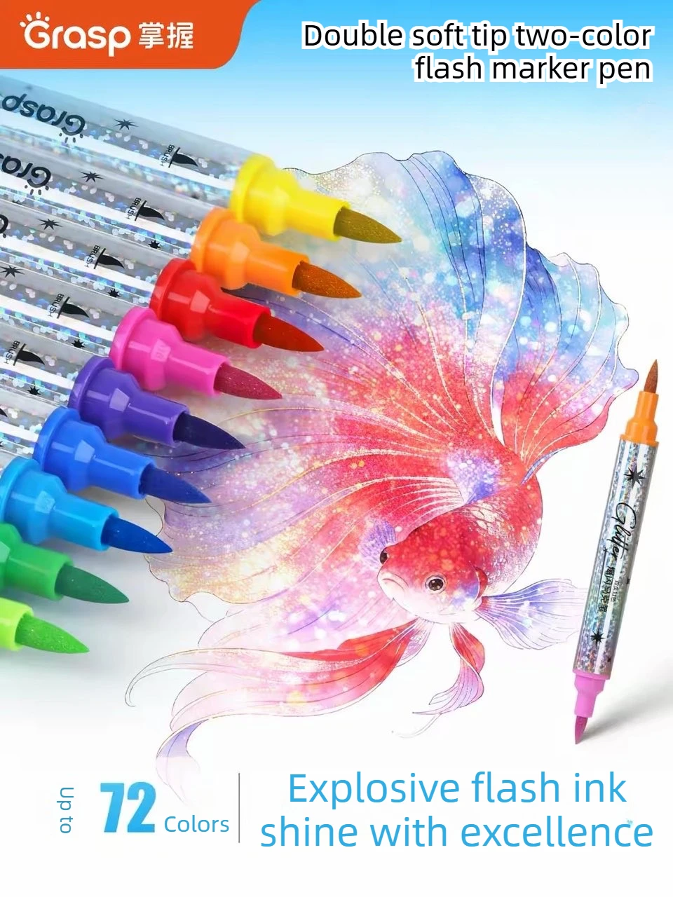 

Grasp 72/24 Colors Flash Dual Tip Acrylic Markers Soft Tip Non-Transparent Markers Office School Art Supplies Stationery