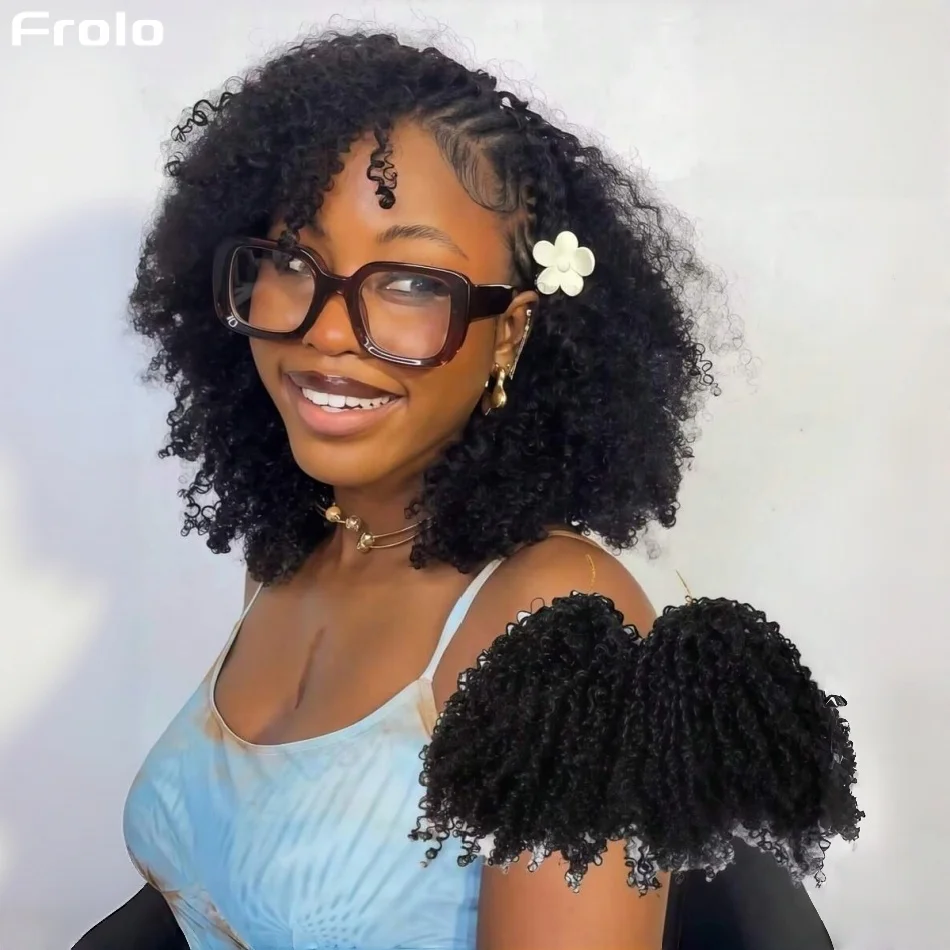 Kinky Curly Crochet Human Hair Extensions Pre-Separated Reusable Feather Crochet Hair Brazilian Water Wave Weave Crochet Hair Bundles Natural Black