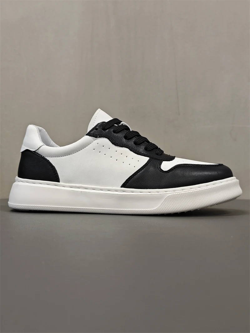 

Leather Men's Sneakers Trendy Spor Youthful Patchwork Color Casual oes Breathable Flat Heel round Toe Rubber Outsole