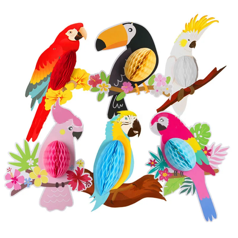 

Hawaii Party Decoration Parrot Honeycomb Ball Pendant Happy Tropical Aloha Hawaiian Birthday Party Jungle Safari Bird Pendents