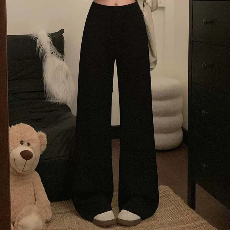 2025 النساء عالية الخصر بنطال ذو قصة أرجل واسعة ربيع الخريف الإناث رمادي الرياضة فضفاض السراويل موضة السيدات بناطيل كاجوال لينة مريحة #2