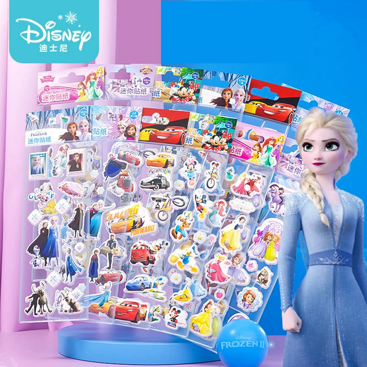 12pcs Disney Frozen Mickey Minnie 3D Puffy Stickers Cartoon Anime Sofia Elsa Princess Stereo Bubble Sticker Kids Girl Toy Gift