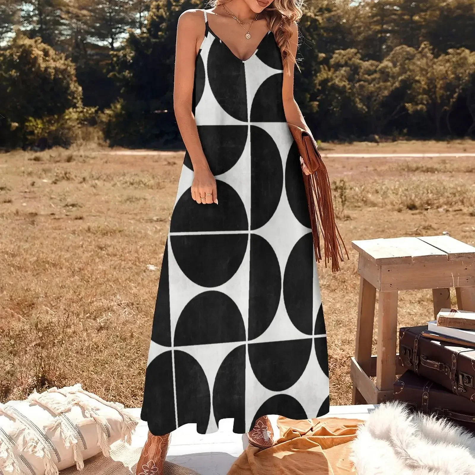 Mid-Century Modern Pattern No.3 - Black and White Concrete Sleeveless Dress Clothing Dress