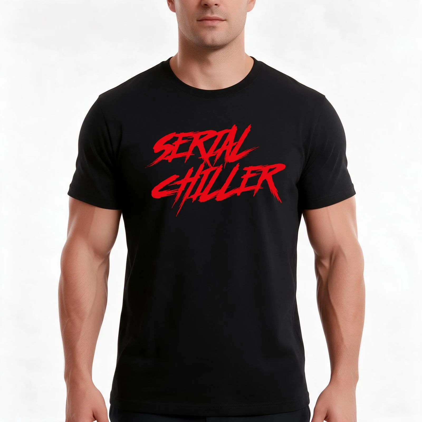 SERIAL CHILLER T-Shirt, Summer Casual Cotton Tee, Oversized Streetwear Tops, Vintage Graphic Print, Loose Fit Short Sleeve
