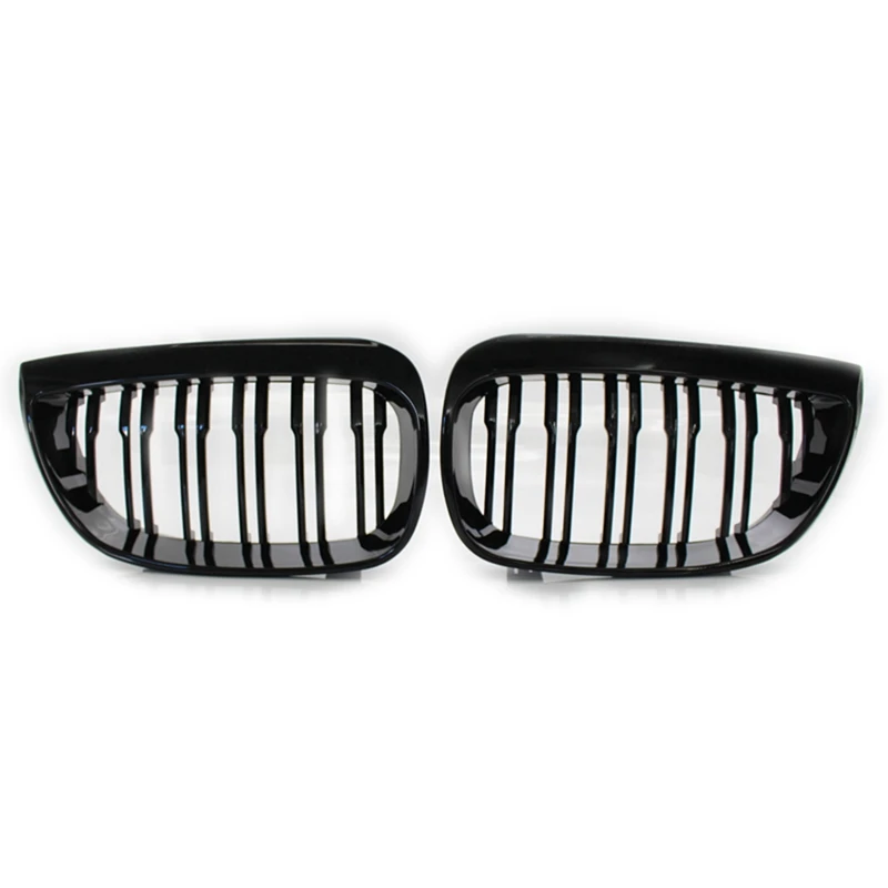 

4X Front Kidney Double Line Grille Sport Grill Replacement For-BMW E81 E87 E88 1 Series 2004-2007 GLOSS BLACK