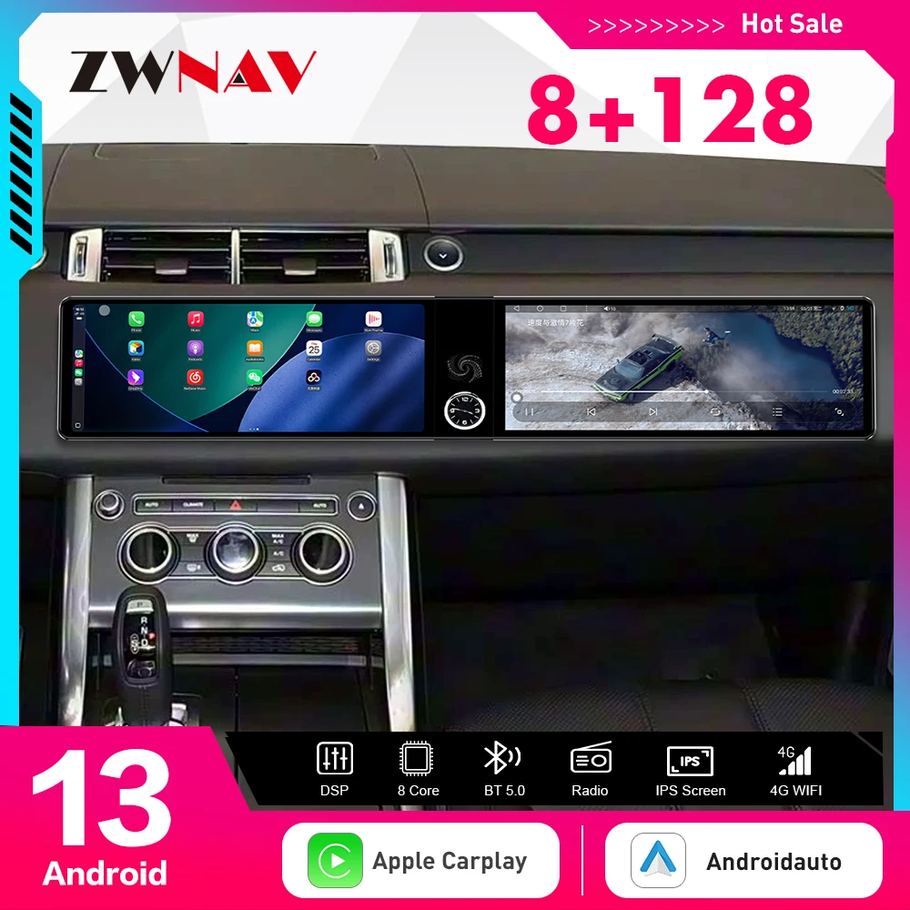 

Двойной экран 12,3 дюйма Qualcomm для Land Rover Range Rover Sport 2016-2017 Android 13, автомобильный радиоприемник, мультимедийный плеер, GPS-навигация