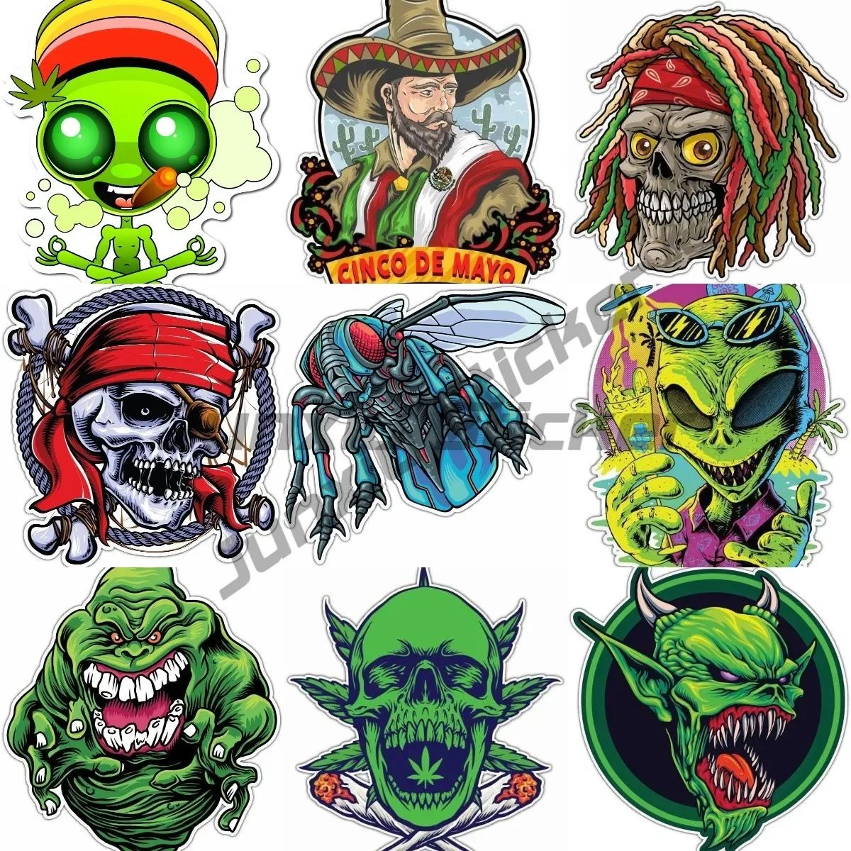 Skull Smoking Cannabis Weeds Pirate Skull Red Scarf Bone Cross Ocean Car Bumper Vinyl Decal Decal