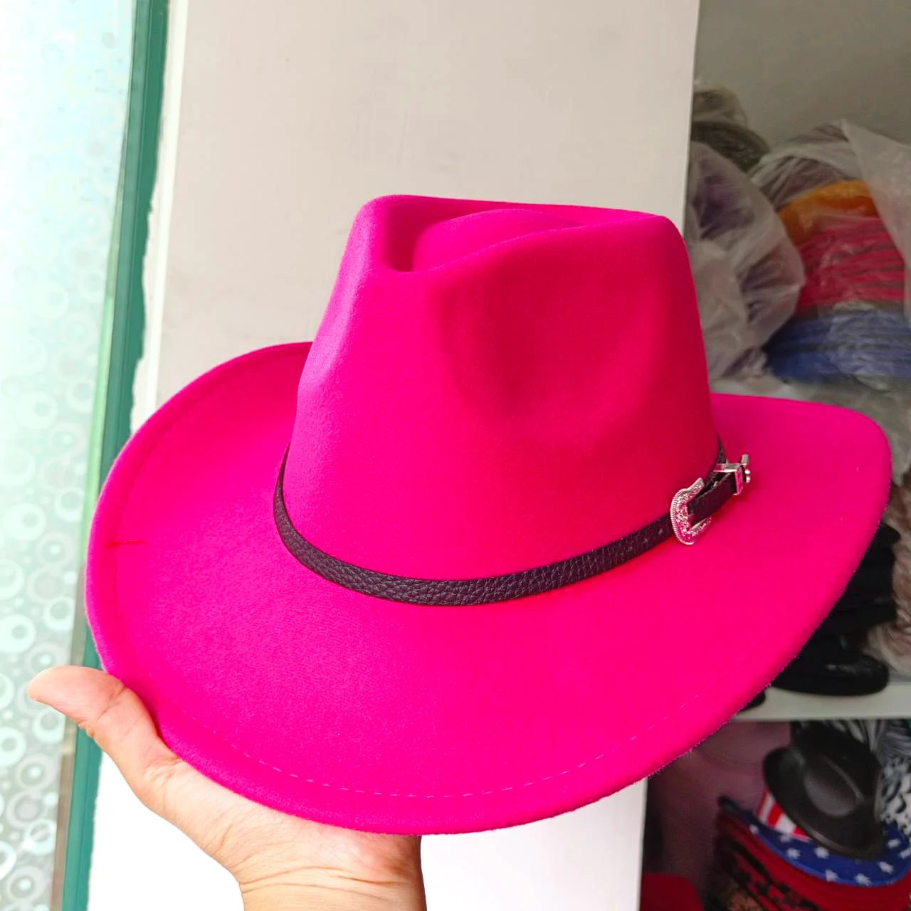 Purple Western Cowboy Men\'s and Women\'s Hat Jazz Hat Cowboy Hat Rose Red Belt Accessories Panama Knight Hat