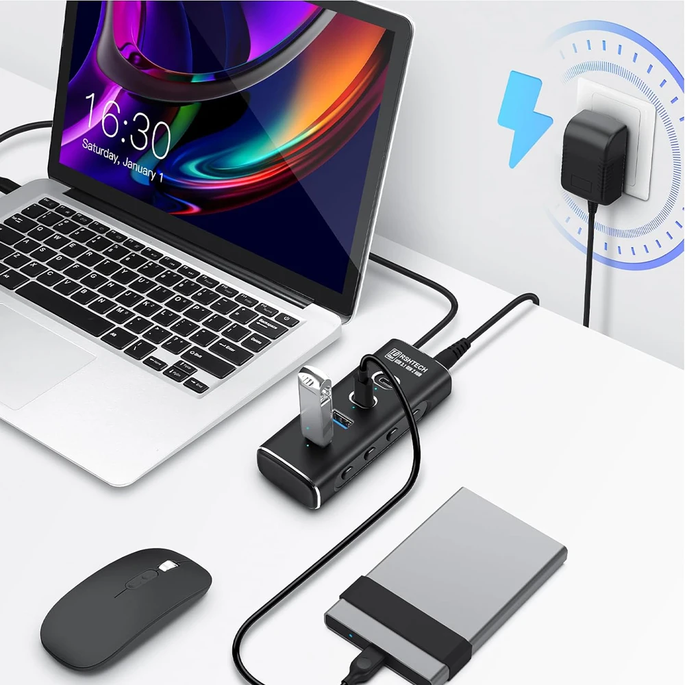 Imagem -02 - Rshtech-alumínio Usb c Hub tipo c Splitter Adaptador para Computador Portátil Usb-a e Usb-c Hubs de Dados 10gbps Portas