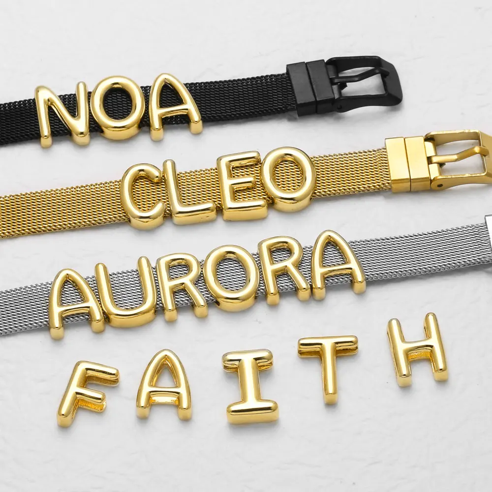 FLOLA Pulseras delgadas DIY con 26 letras y nombre personalizado para mujer, pulseras con inicial de color dorado y plateado, regalos de joyería hechos a mano brtg78