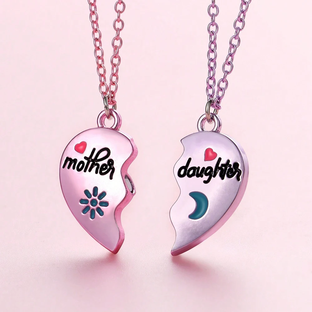 A Girl 2Pcs/set Heart-shaped Letter Mother Daughter or Son Mother's Day Necklace for Love Parent Child Jewelry Gifts