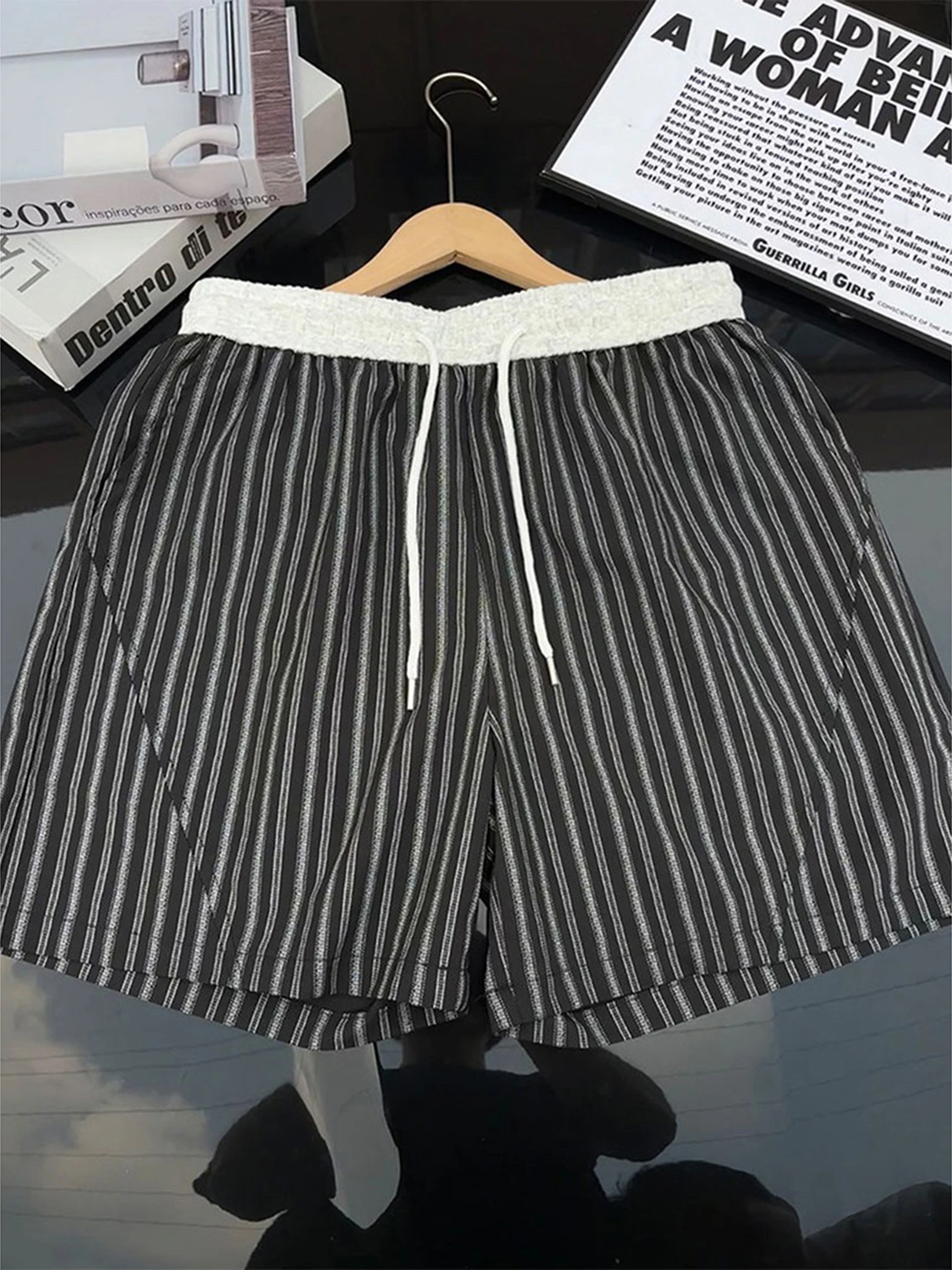 American Style Color Block Horizontal Stripes Men's Shorts Summer Thin High Sensation Quick Dry Five-Quarter Casual Pants