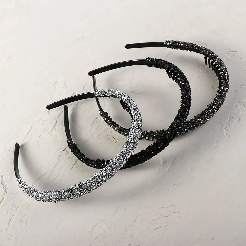 Bonita diadema de plástico con diamantes de imitación para maquillaje, diadema para lavado de cara, estilo coreano con aro de pelo de diamante dentado para mujer