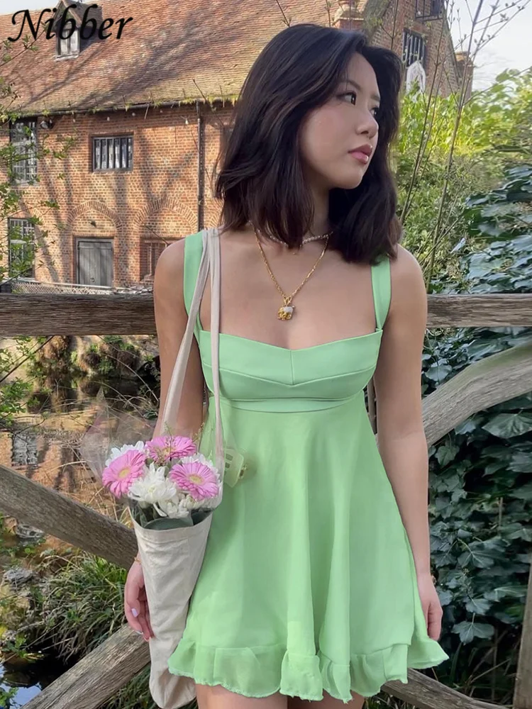 Nibber Vestidos Elegantes Para Mujer بلون انقطاع سليم فستان بكتافة مثير عارية الذراعين فستان مكشكش Female2023