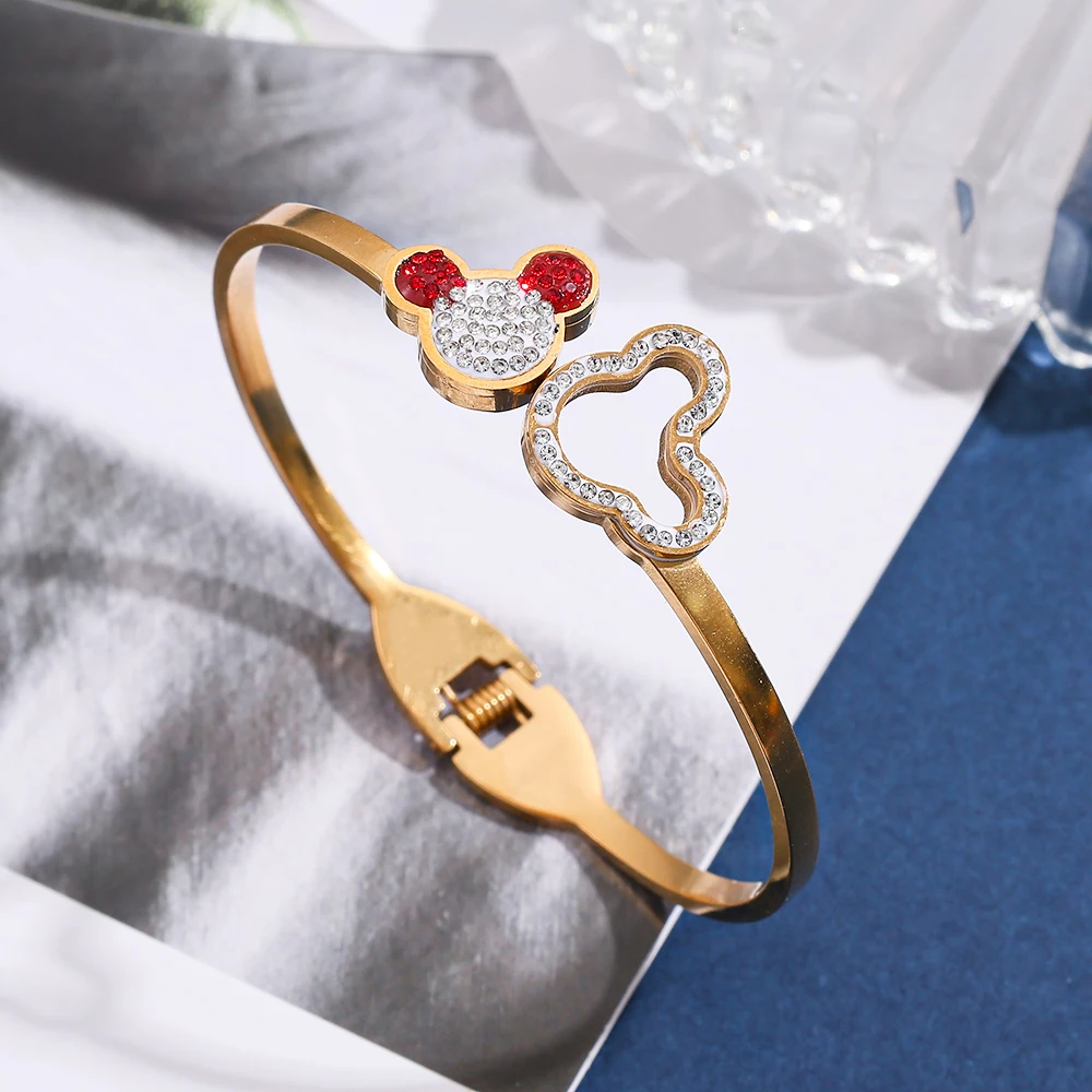 رائعة السيدات الكرتون ميكي جوفاء خارج حجر الراين سوار مفتوح عصري ساحر هدية عيد ميلاد للأصدقاء #5