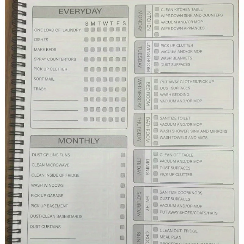 Планировщик уборки из 1 частей с расписанием, еженедельными и ежемесячными планами домашней уборки — идеальное решение для скучных выходных.