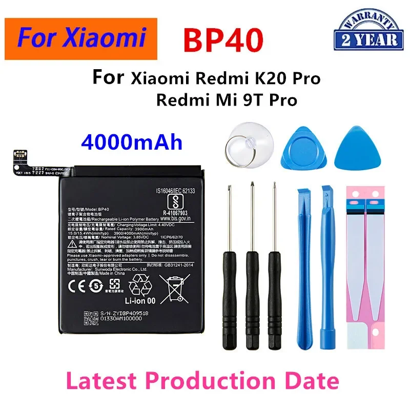 

Brand New BP40 4000mAh Battery For Xiaomi Redmi K20 Pro / Mi 9T Pro BP40 Phone Replacement Batteries +Tools