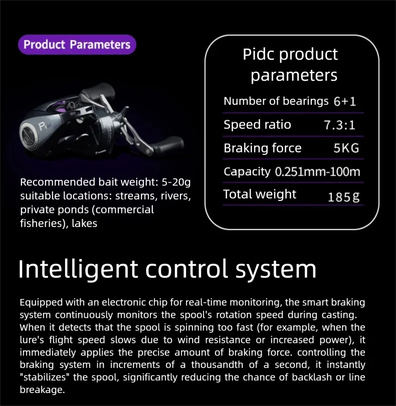 Takuma P1DC DC Casting Reel – Selbstaufladende Technologie, 6+1 Kugellager & 5 kg Bremskraft | Intelligente Bremse für Allzweck-Langwurf-Köderfischen – Detail 2
