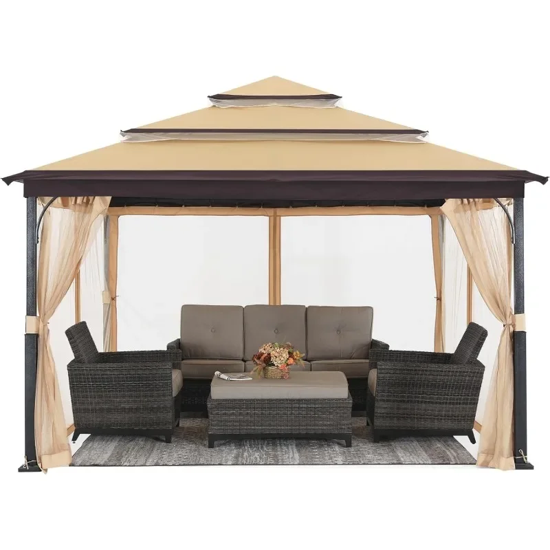 Outdoor Gazebo for Patios with 3-Tier Roof Canopy Gazebo with Mosquito Netting,3-Tier Vented Canopy Design Easy To Assemble