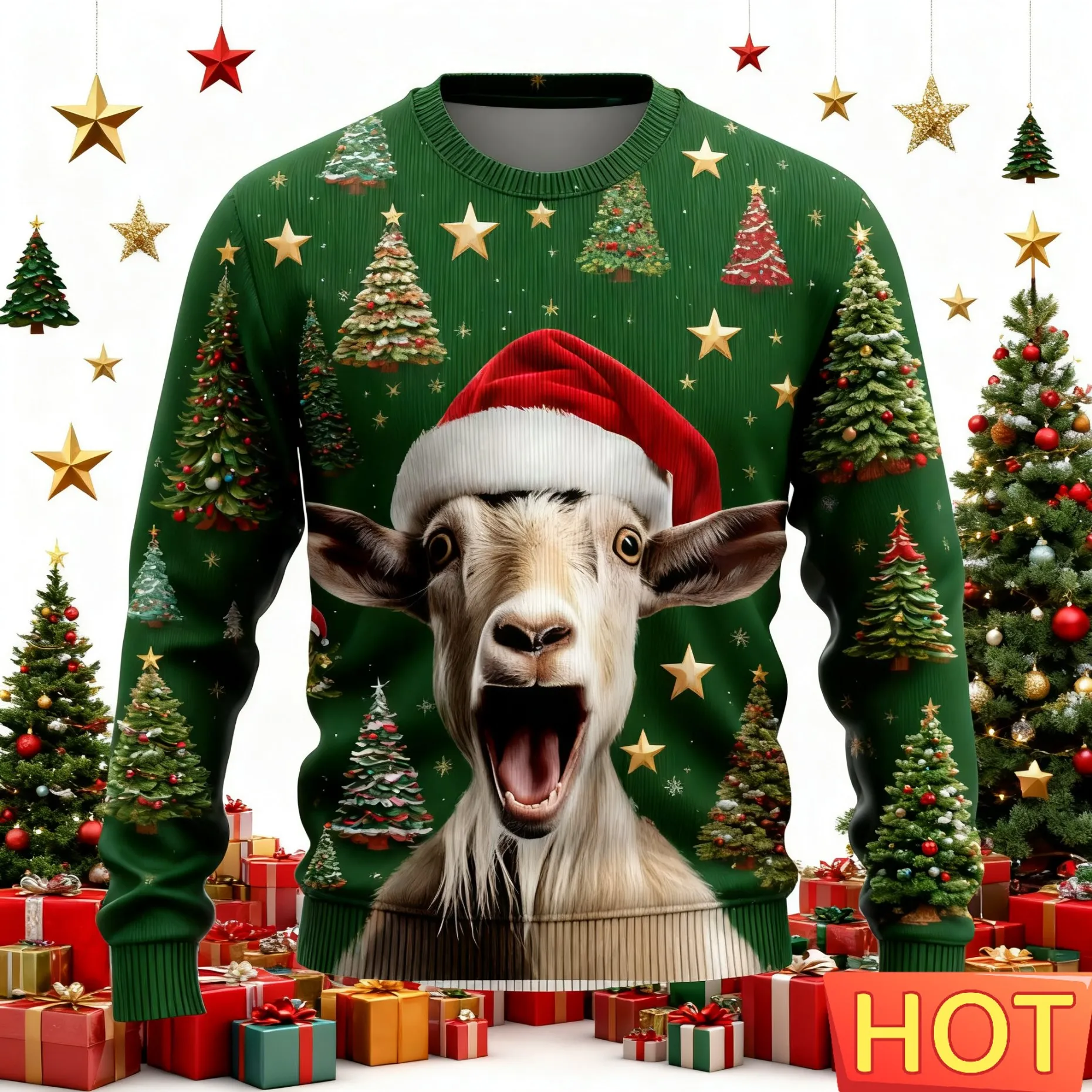 2025 الماعز صراخ الجرافيك بلوزات عادية الحيوان القبيح عيد الميلاد سترة للرجال ملابس عيد الميلاد الأغنام ثلاثية الأبعاد مطبوعة القمم