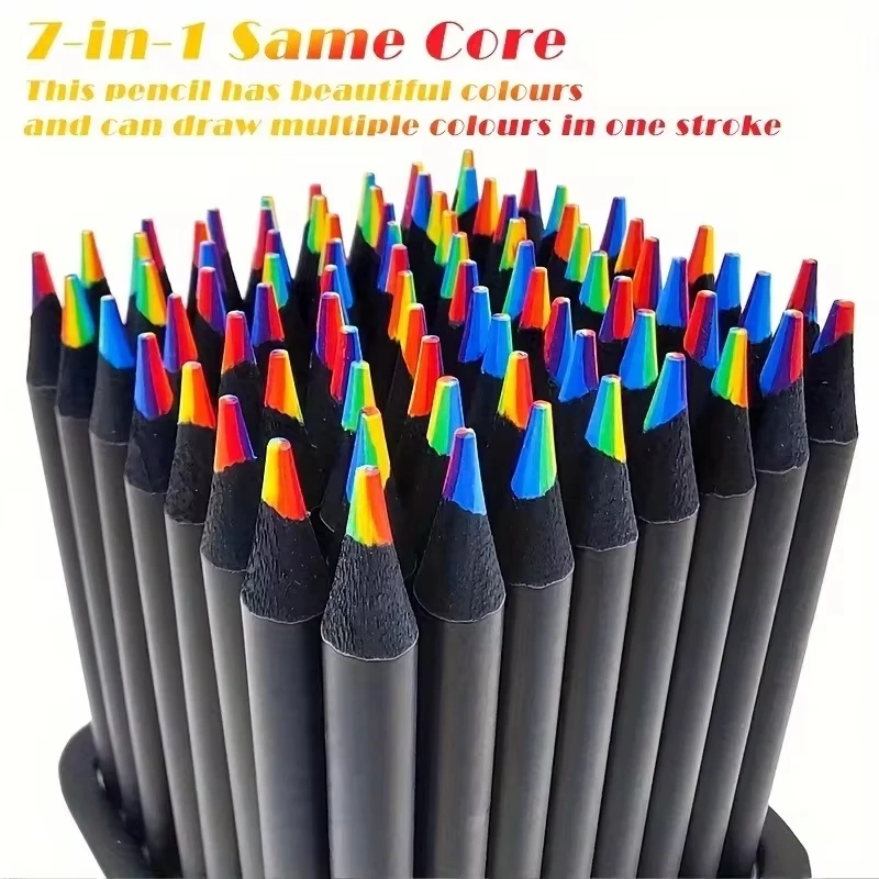 AngelMark 12Pcs Rainbow Color Pencils for Kids, Concentric Gradient Crayons, Art Painting, Drawing Stationery 3mm 7 Colors