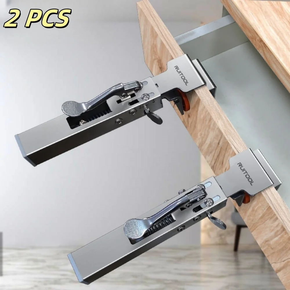 2 PCS Push-on Quick Drawer Clamps Adjustable Telescopic Retaining Clamps Pullout-Free Drawer Mounting Fixture Aids