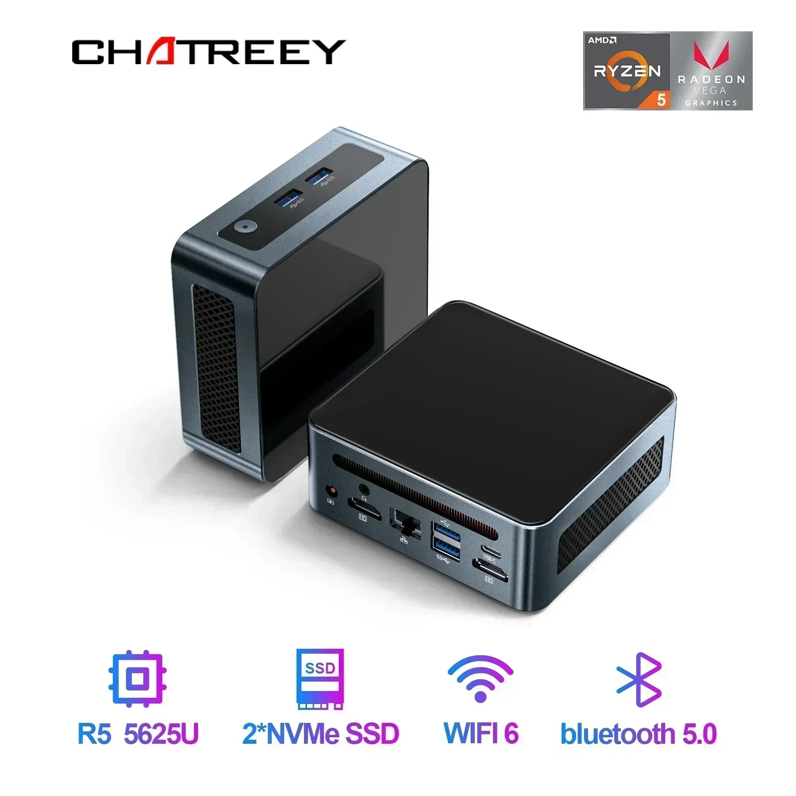 Chatreey AN2P Mini PC R5 5625U/3550H komputer do gier NVME SSD WIFI6 HD Windows 11 Pro