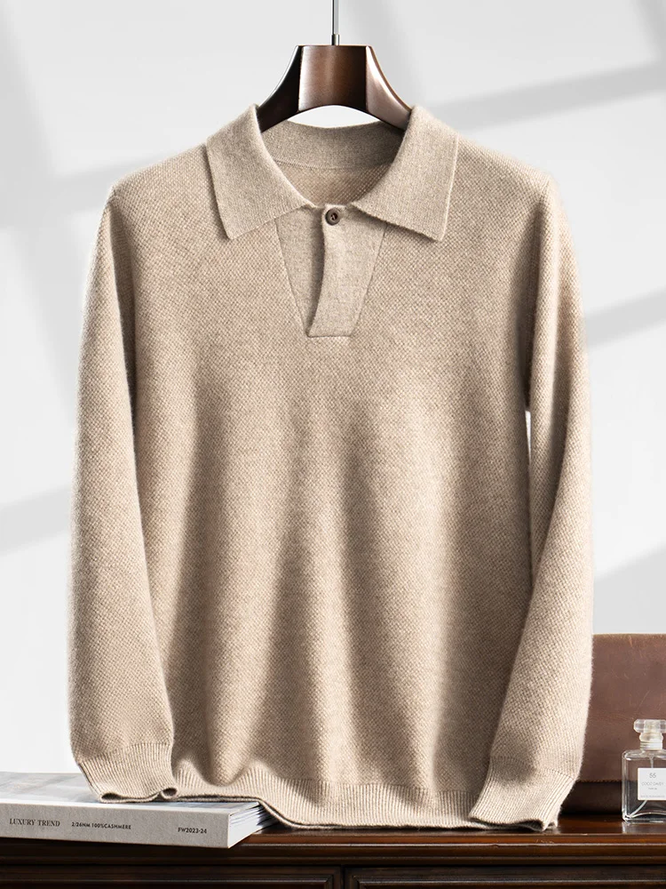 Uomini di alta qualità 100% Cashmere maglione autunno inverno manica lunga Polo Pullover Smart Casual maglieria morbido abbigliamento caldo top