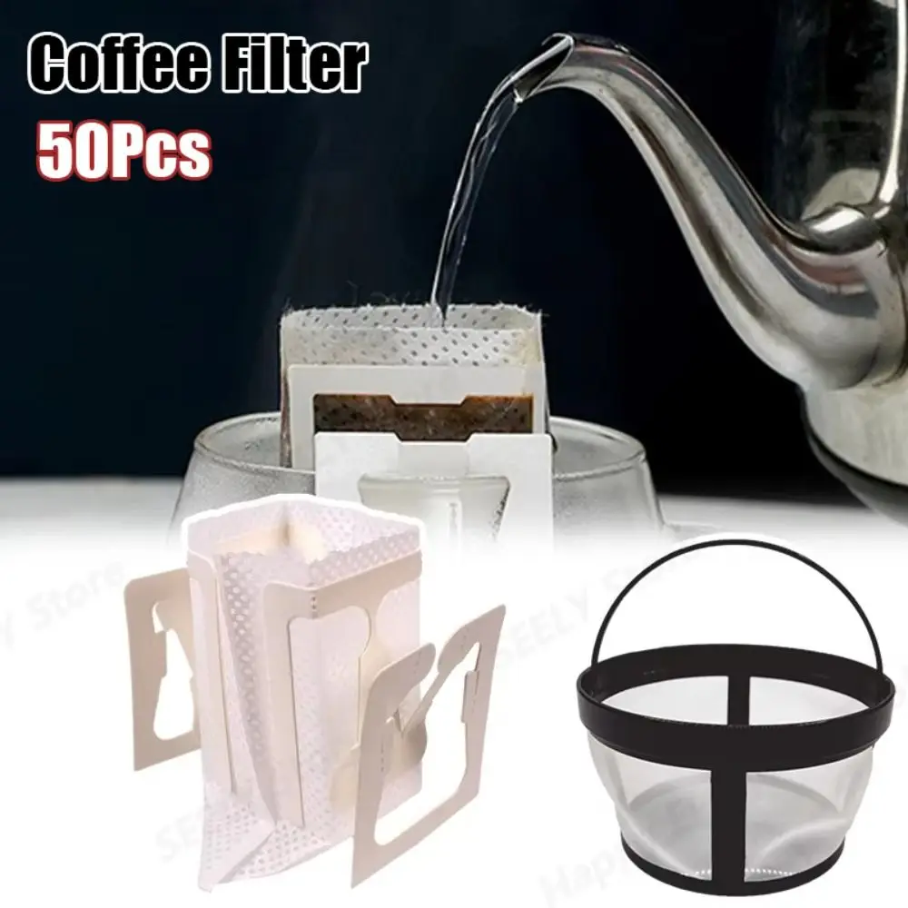 걸이식 귀 커피 필터 백, 미세 필터 구멍, 부직포 커피 필터, 커피웨어 드립 커피 종이, 50 개/세트