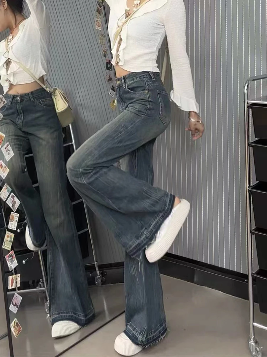 American Sle Jeans a gamba larga a vita alta Pantaloni in denim bootcut a taglio dritto larghi da donna Autunno Faion plus Size dimagranti