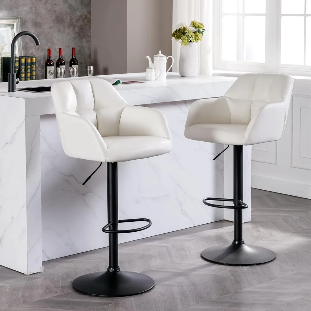 

Modern Swivel Bar Stools with Back Counter Height BarStools Adjustable Bar Chairs with Metal Footrest Faux Leather