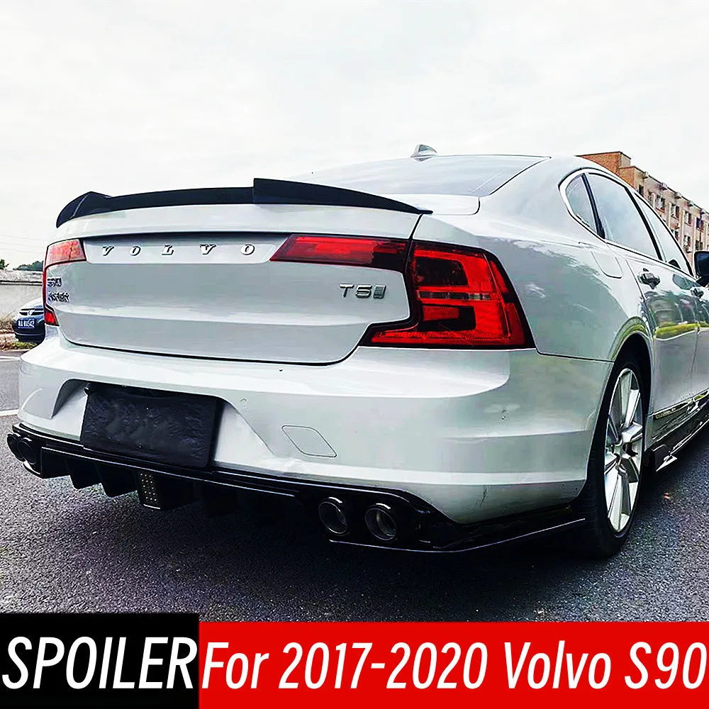 Untuk Volvo S90 2017 18 19 20 tutup bagasi belakang ekor bebek bibir Spoiler sayap hitam serat karbon mobil aksesoris Tuning eksterior bagian