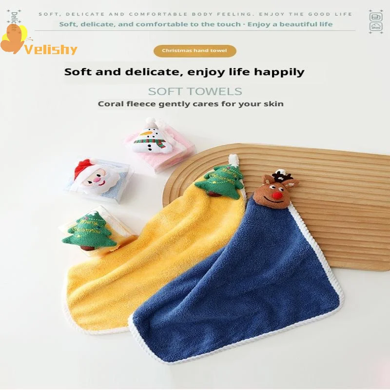 أطفال عيد الميلاد نمط منشفة اليد الكرتون الأيائل ثلج سانتا كلوز شجرة عيد الميلاد منشفة مخملية الحمام منشفة معلقة الامتزاز القماش