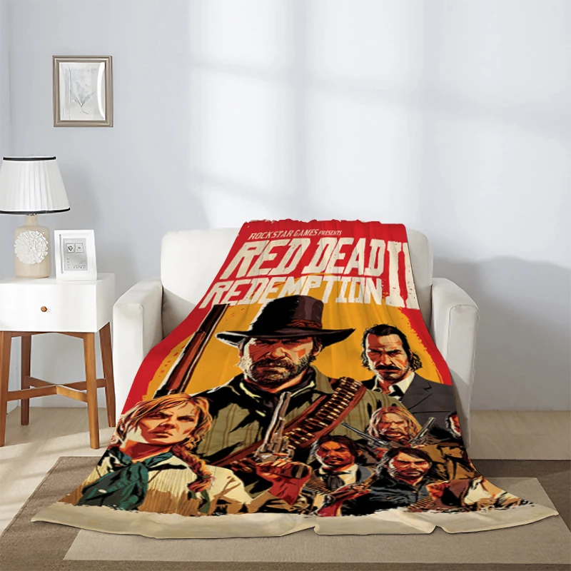 

Game RDR2 Blanket for Sofa Blankets Red Dead Redemption 2 Microfiber Bedding Knee Winter Warm Fleece Fluffy Soft Nap & Throws