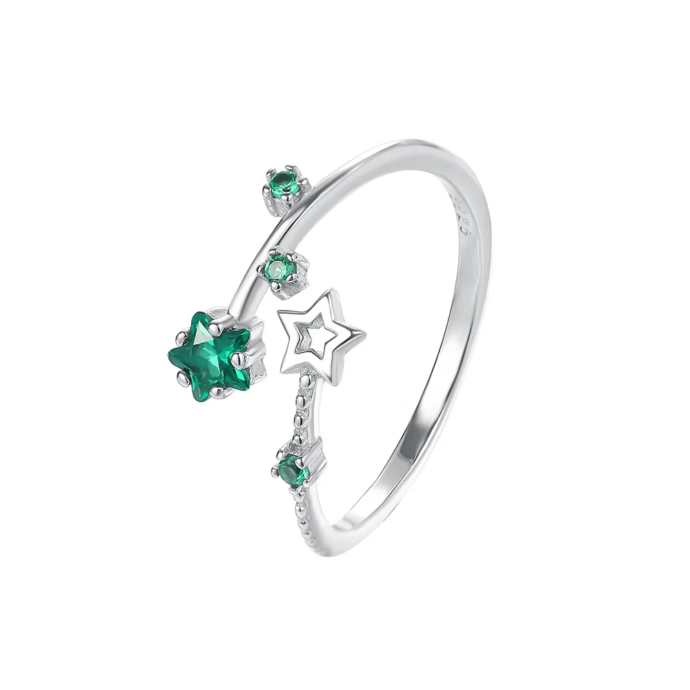 

Uniorsj 925 Sterling Silver Jewelry Luxury White Green Purple Zircon Shining Stars Open Rings for Women