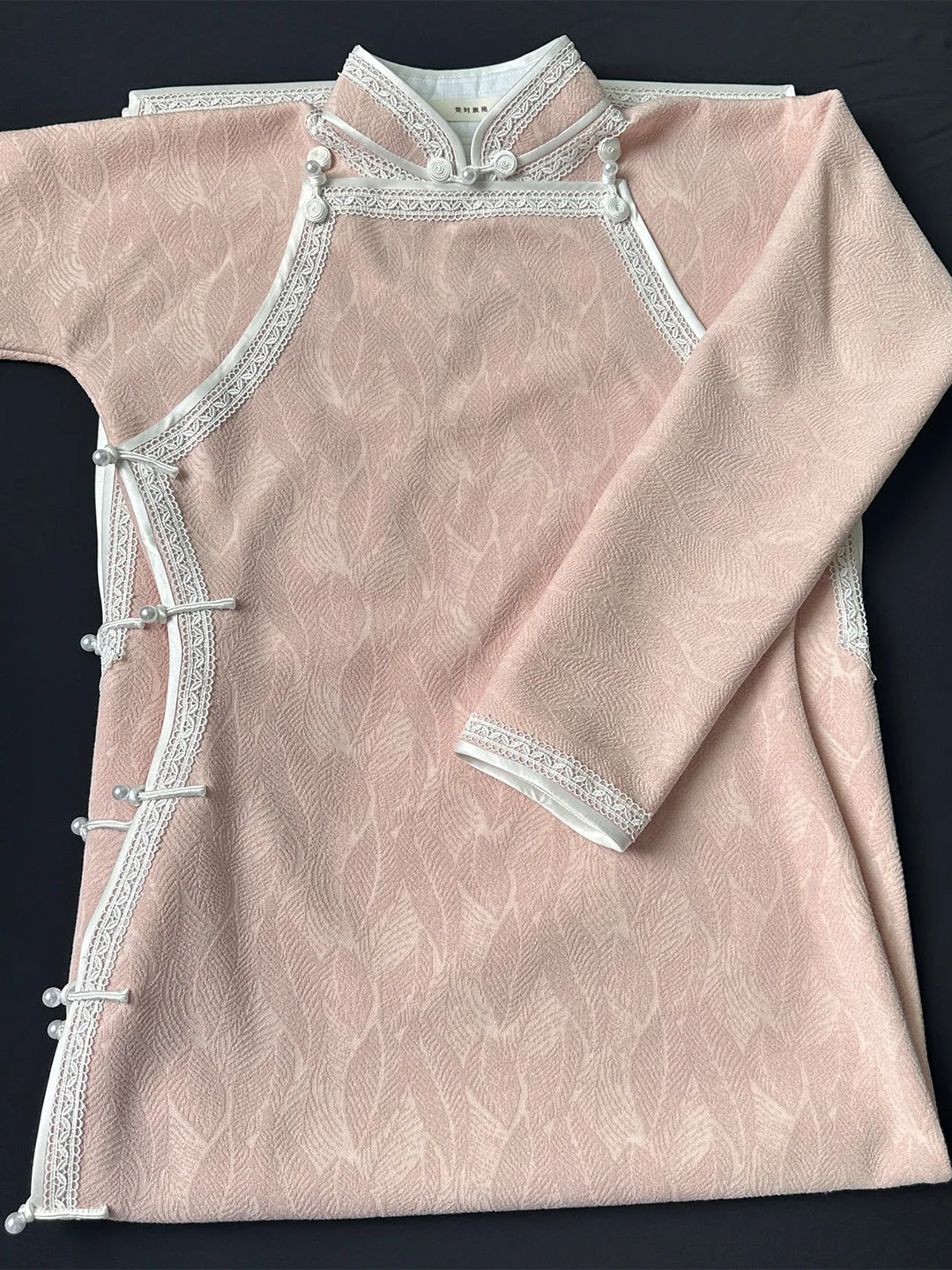 

Cloud Comfort Pink Fce Lined Slim Fit Dr Traditional Chinese Sle Daily Wear Warm Long Sve Midi Dr