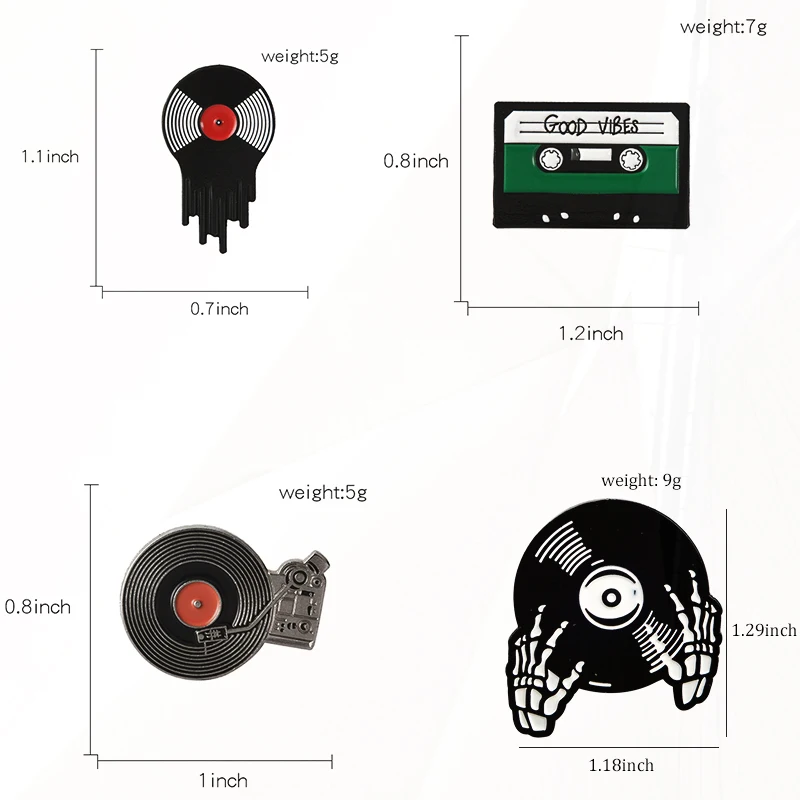 Vinyl Record Player badge Pin Lapel Pins Jeans shirt Cool Gothic Jewelry Gift Punk Music Lovers Enamel Pins Good vibes tape DJ