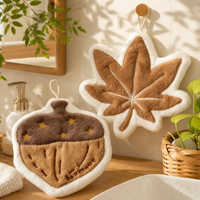 Pumpkin Hand Towel Coral Fleece Lint-Free Dishcloth Kitchen Thick Absorbent Towel High-Quality Hanging Hand Dryer Cloth