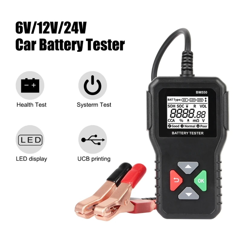 547C 6V 12V 24V BM550 Trailer Car Motorcycles Battery Tester 100-2000CCA Battery System Charging Cranking Test Tool