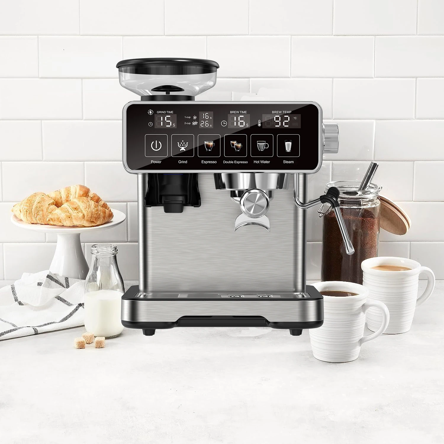 20Bar Pressure Pump Electric Espresso American Semi-Automatic Coffee Machine with Full Metal Case for Office Home Use